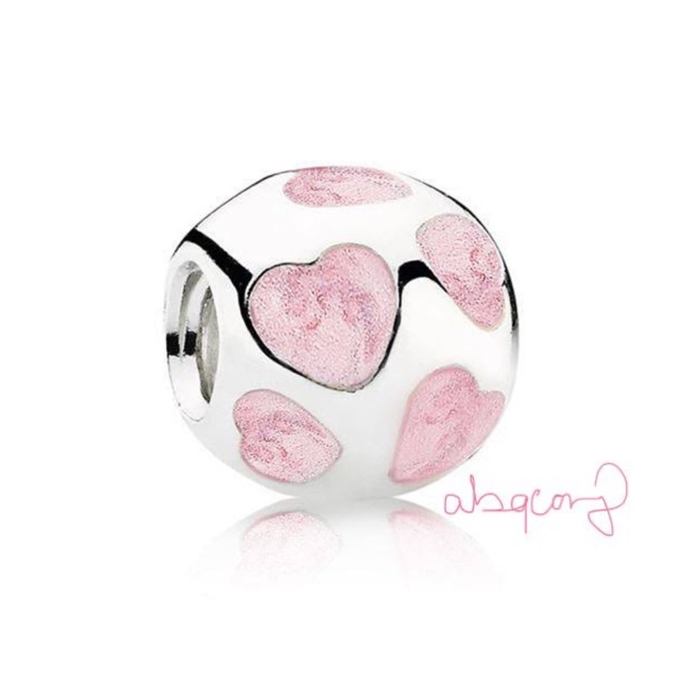 EUC Pandora 790543EN28 Sterling Silver Love You Charm w/ Rosy Pink Enamel Hearts